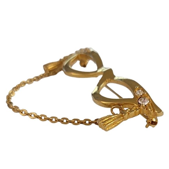 Avon Gold Tone Cat Eye Glasses Clear Rhinestones Lenses Brooch Pin, Signed K947 - Picture 3 of 7